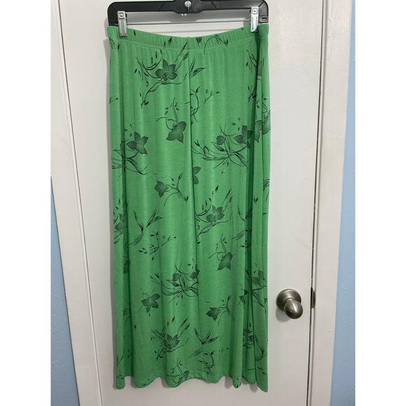 VTG Carolyn Strauss 2 Piece Skirt Set 1X Green Floral Liquid Knit Tropical - Picture 2 of 7